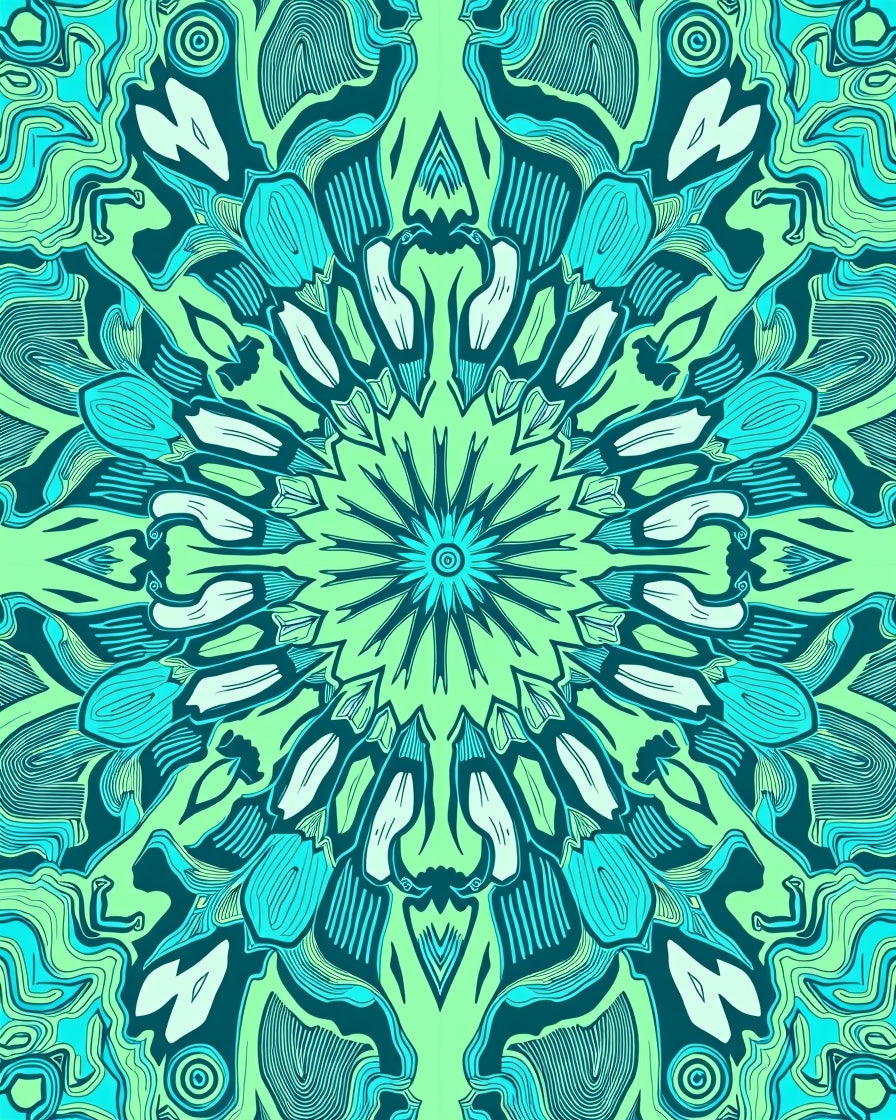 Mint Green Teal Medallion Mandala Rug