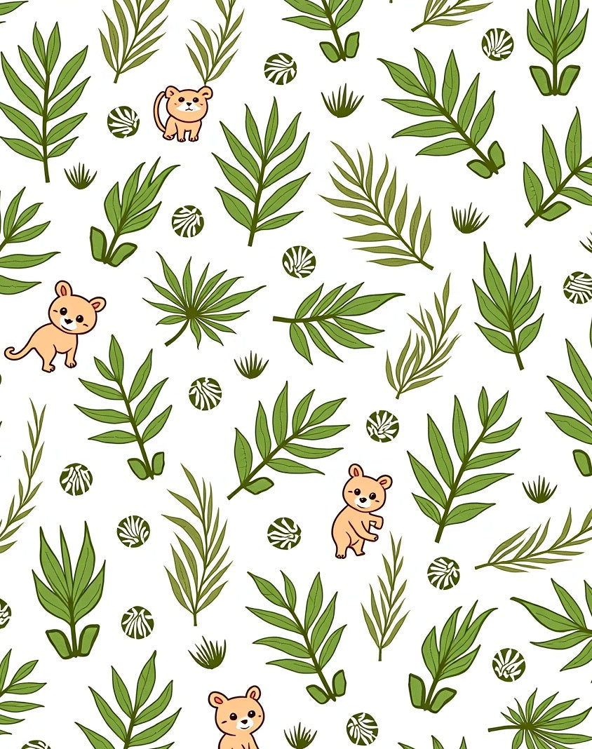 Cartoon Jungle Leaves with Cubs Rug