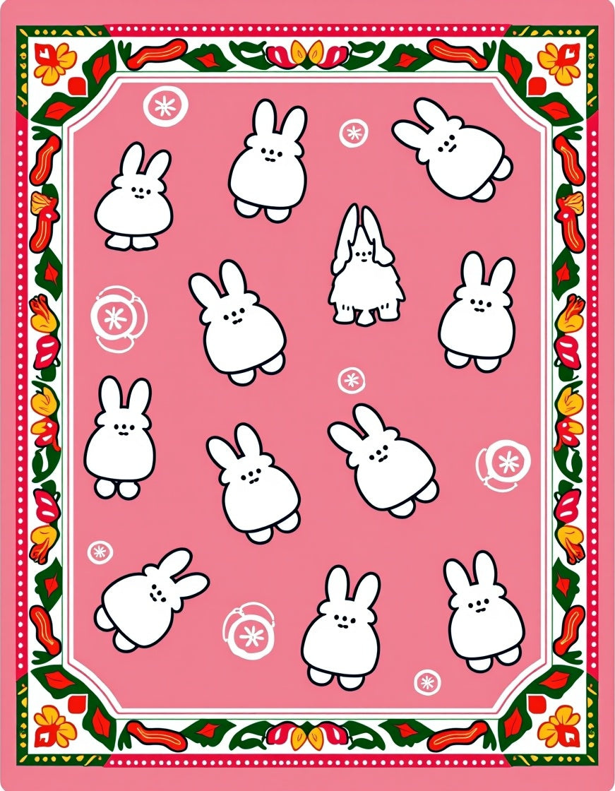 Whimsical Pink Bunny Scatter Rug