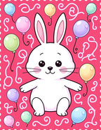 Cute White Bunny With Balloons Rug