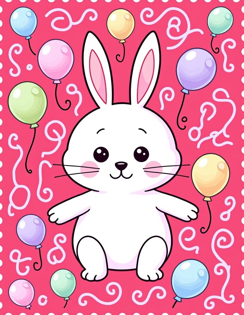 Cute White Bunny With Balloons Rug
