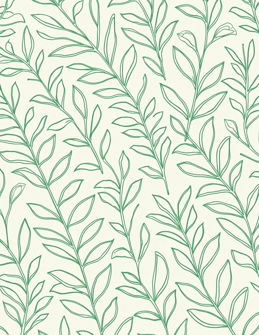 Green Leafy Branches Repeating Pattern Rug