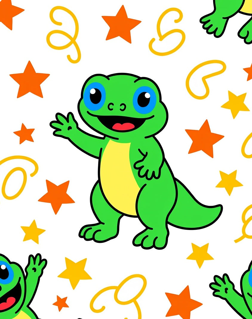 Friendly Green Lizard Waving Stars Rug