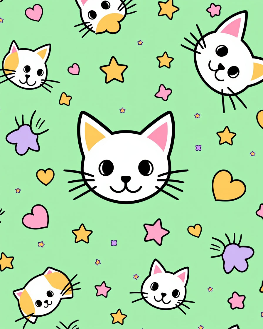 Cute Whimsical Cat Star Hearts Print Rug