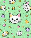 Cute Whimsical Cat Star Hearts Print Rug