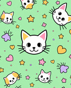 Cute Whimsical Cat Star Hearts Print Rug