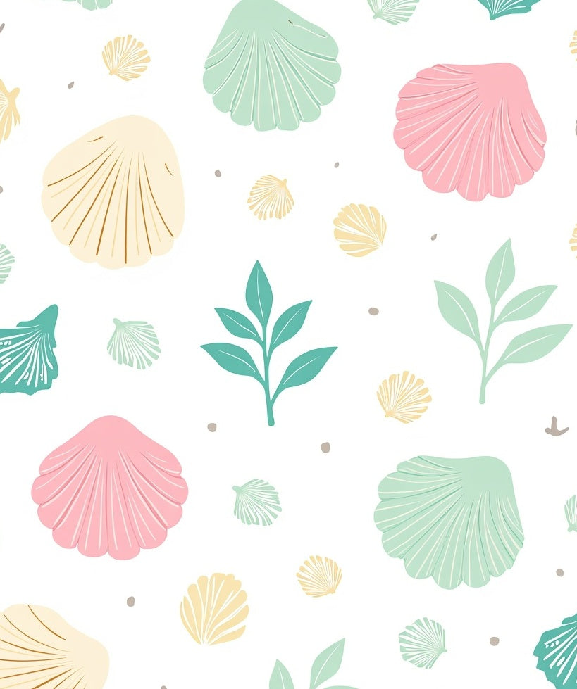 Pastel Seashell Foliage Scattered Arrangement Rug