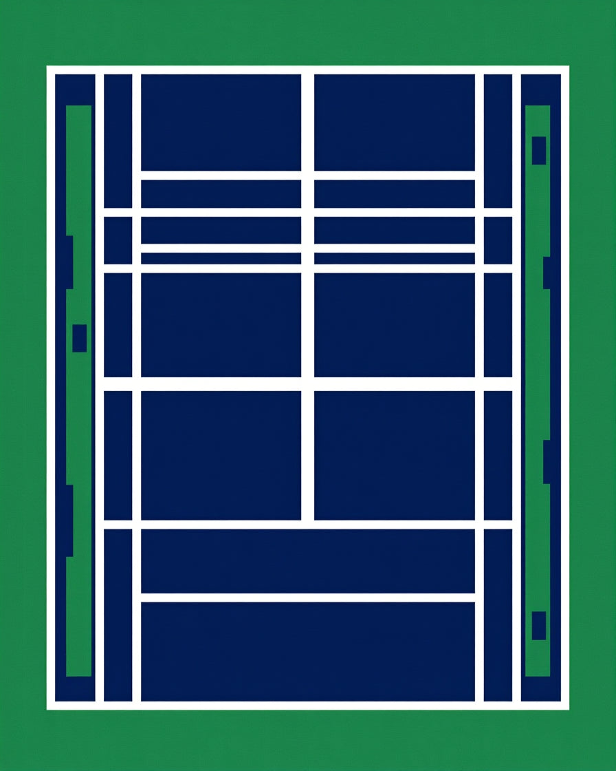 Deep Blue Tennis Court Geometric Lines Rug