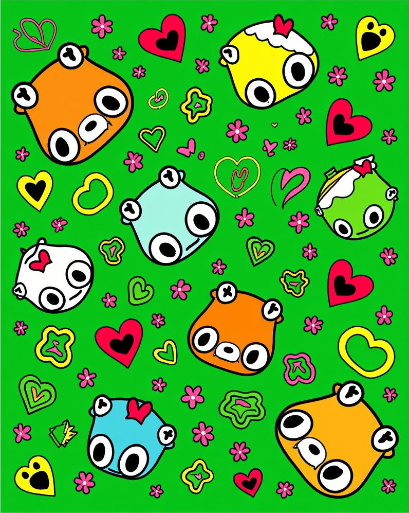 Playful Cartoon Characters Heart Filled Rug