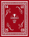 Crimson Red Abstract Trophy Figures Rug