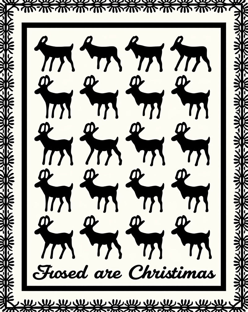 Black Reindeer Silhouette Cream Border Rug