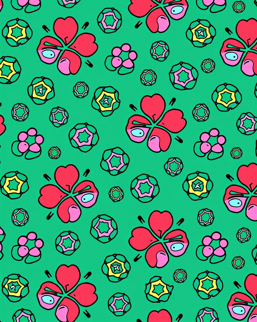 Whimsical Red Clover Green Floral Rug