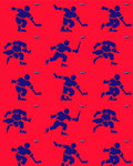 Red Blue Hockey Players Repeating Pattern Rug