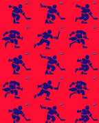 Red Blue Hockey Players Repeating Pattern Rug