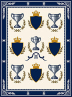 Navy Blue Crest Laurel Trophies Rug