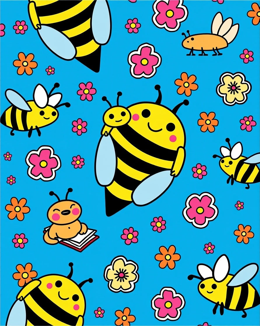 Cute Yellow Bees With Flowers Rug