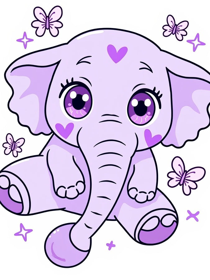 Kawaii Purple Elephant Butterfly Dream Rug