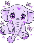 Kawaii Purple Elephant Butterfly Dream Rug