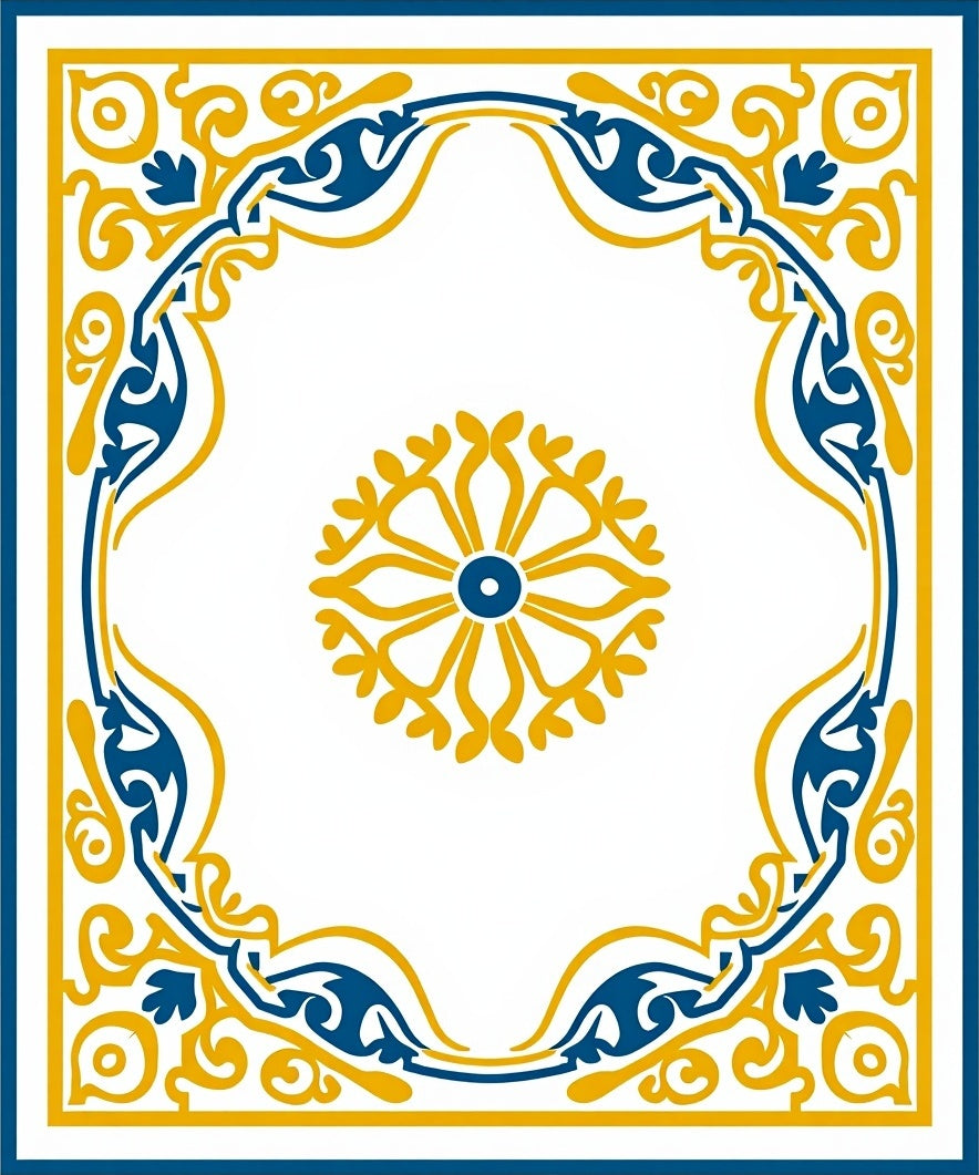Royal Blue and Gold Filigree Medallion Rug