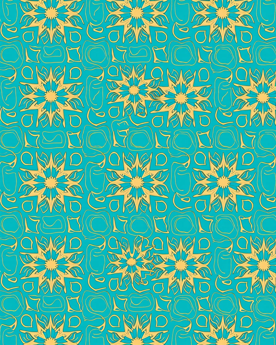 Turquoise Gold Sunburst Medallion Rug