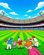 Cartoon Baseball Stadium Kids Playing Rug