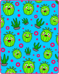 Cute Green Cactus Characters Pink Circles Rug