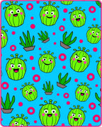 Cute Green Cactus Characters Pink Circles Rug