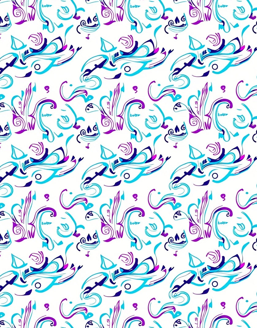 Teal Purple Swirl Curlicue Abstract Rug