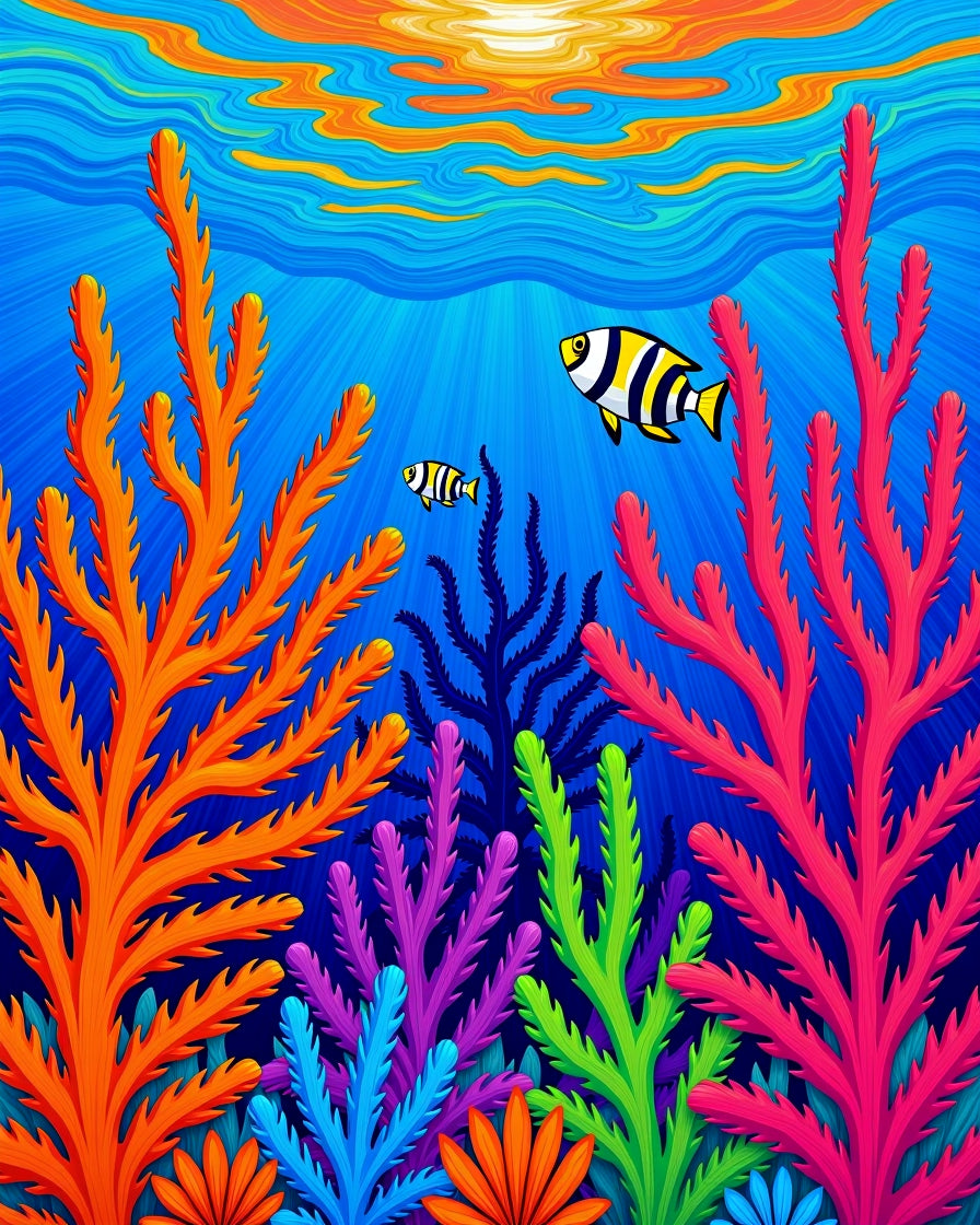 Vibrant Coral Reef Fish Sun Rays Rug
