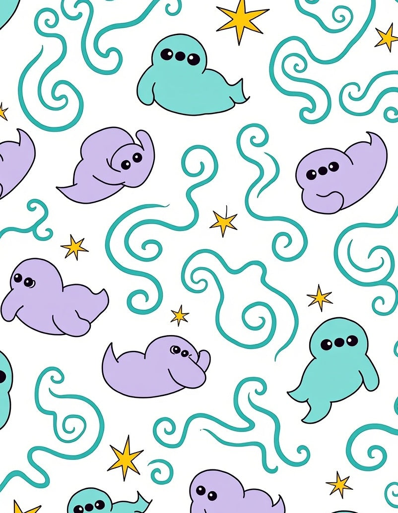 Cute Ghostly Alien Swirl Star Rug