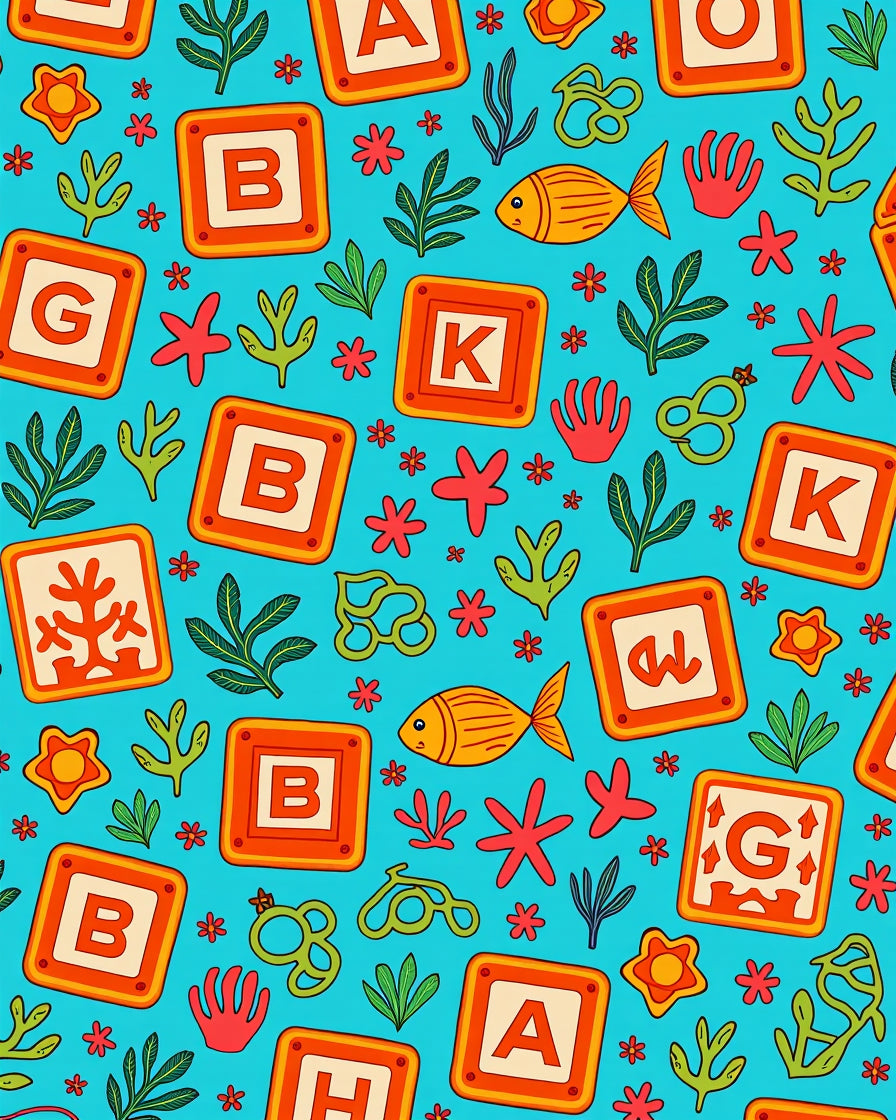 Playful Aquatic Alphabet Blocks Rug