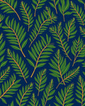 Green Leafy Palm Branches Navy Blue Rug