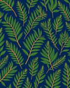 Green Leafy Palm Branches Navy Blue Rug