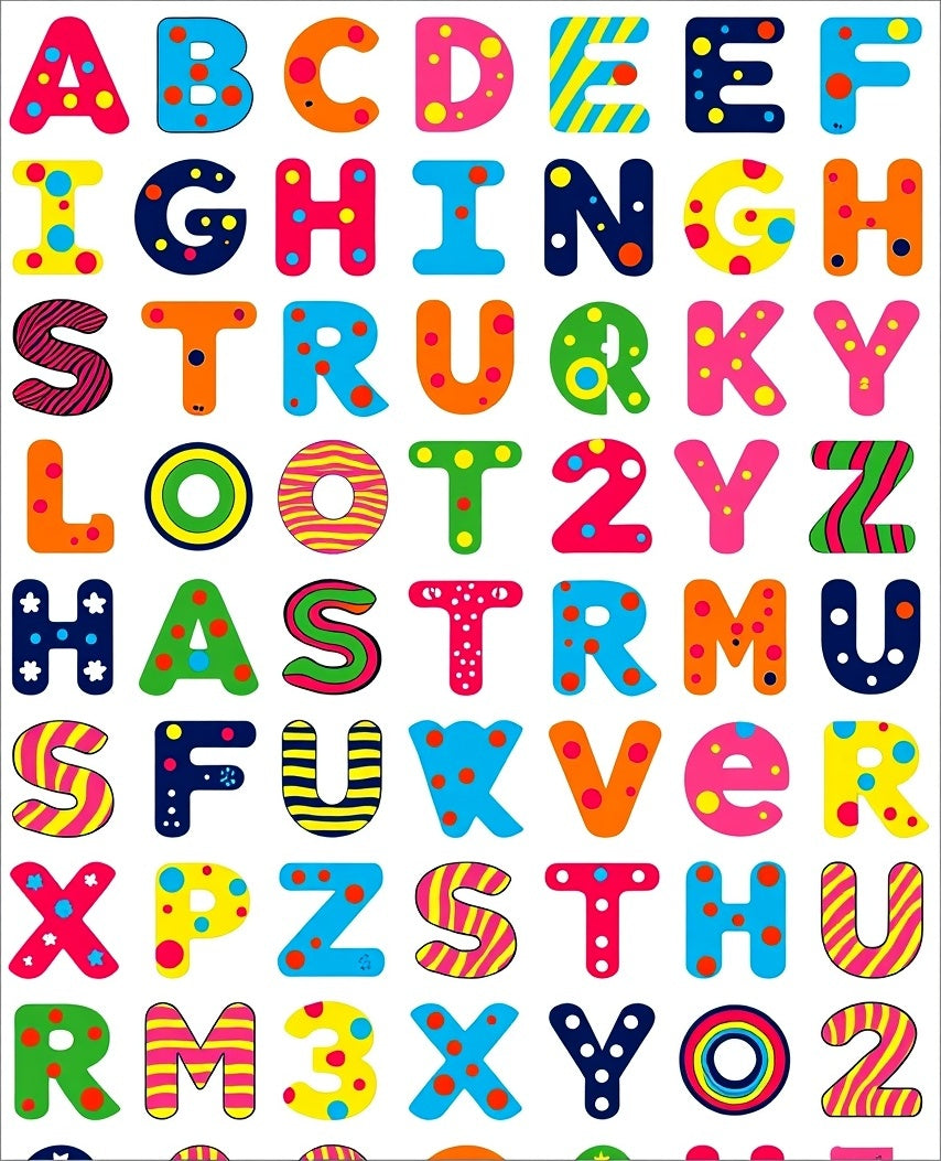 Colorful Alphabet Polka Dot Stripe Rug