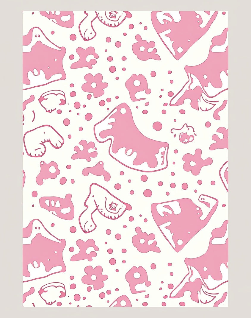 Pink Blobs And Flowers Scattered Rug