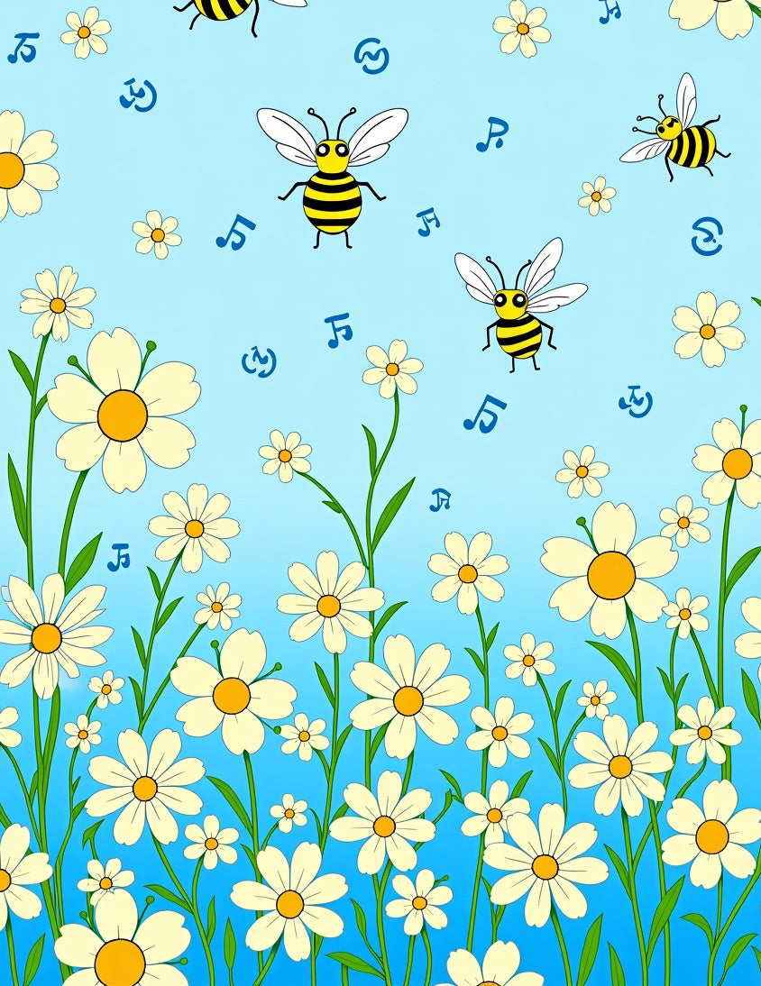 Whimsical Bees And Daisies Meadow Rug