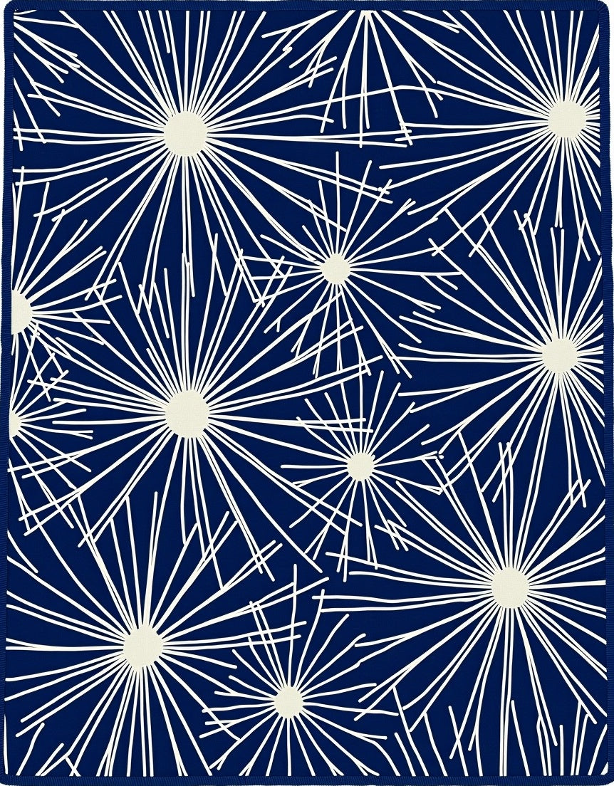 Navy White Starburst Floral Scatter Rug