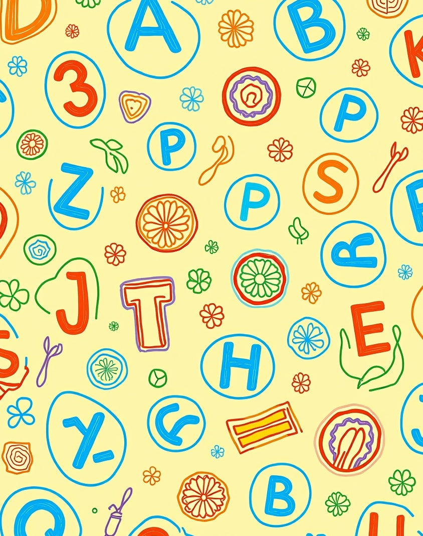 Whimsical Alphabet Numbers Flowers Pattern Rug