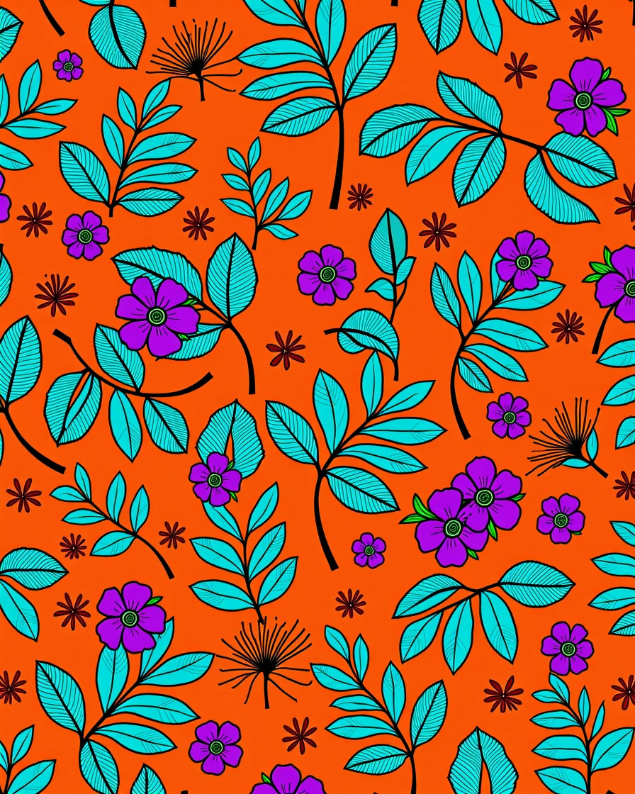 Vibrant Purple Floral Turquoise Leaf Rug