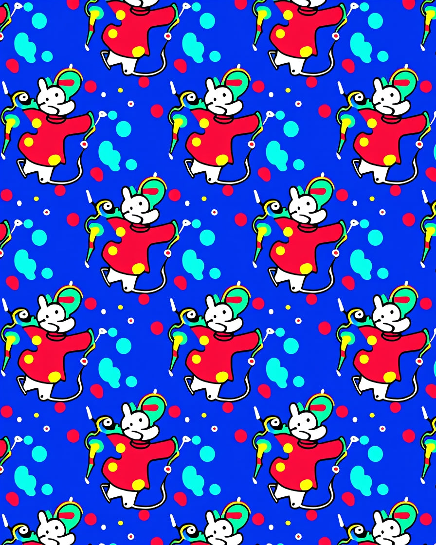 Playful Red Mouse Colorful Confetti Blue Rug