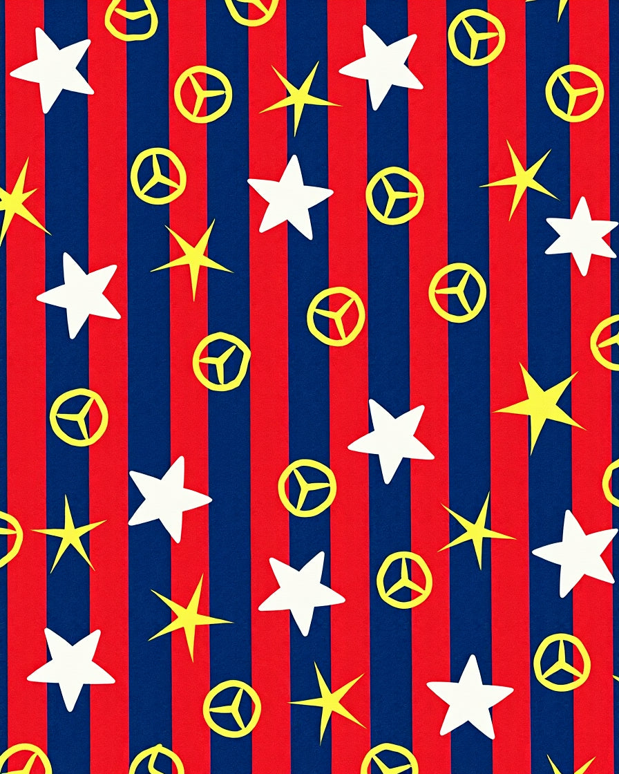 Red Blue Stripe Star Peace Symbol Rug