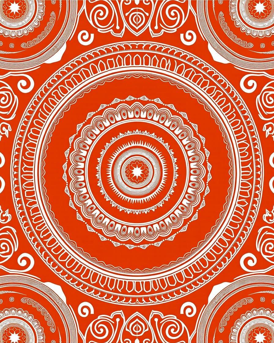 Vibrant Orange Circular Medallion Art Rug