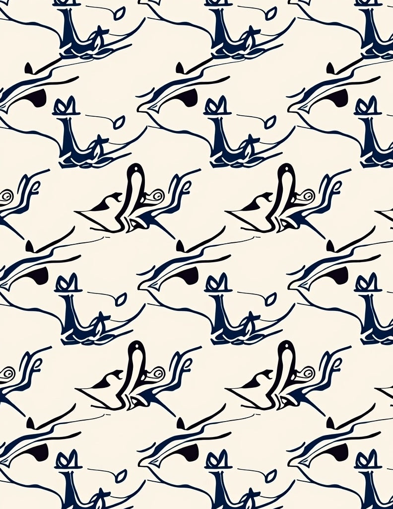 Dark Blue Abstract Whimsical Birds Rug
