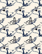 Dark Blue Abstract Whimsical Birds Rug