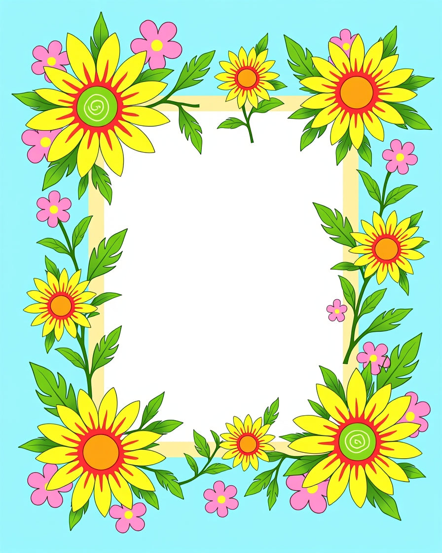 Yellow Sunflower Pink Daisy Garden Border Rug