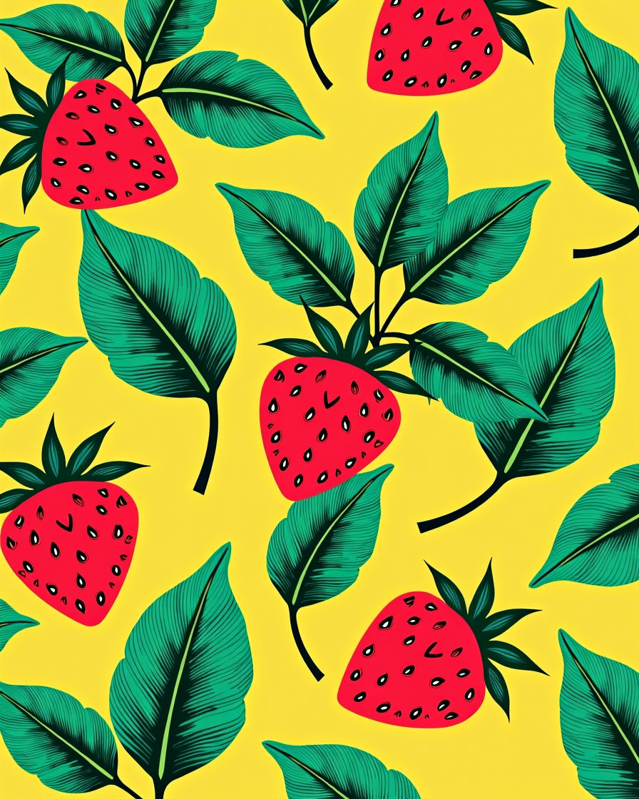 Vibrant Red Strawberry Tropical Foliage Rug