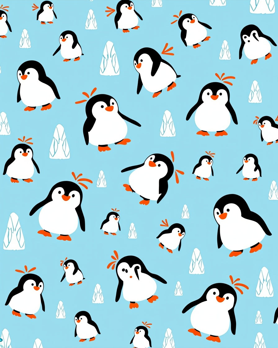 Whimsical Penguin Ice Pattern Rug