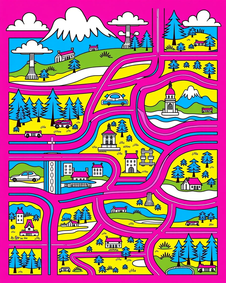 Retro Village Town Abstract Road Rug