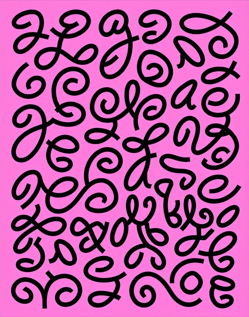 Bright Pink Curlicue Script Collage Rug