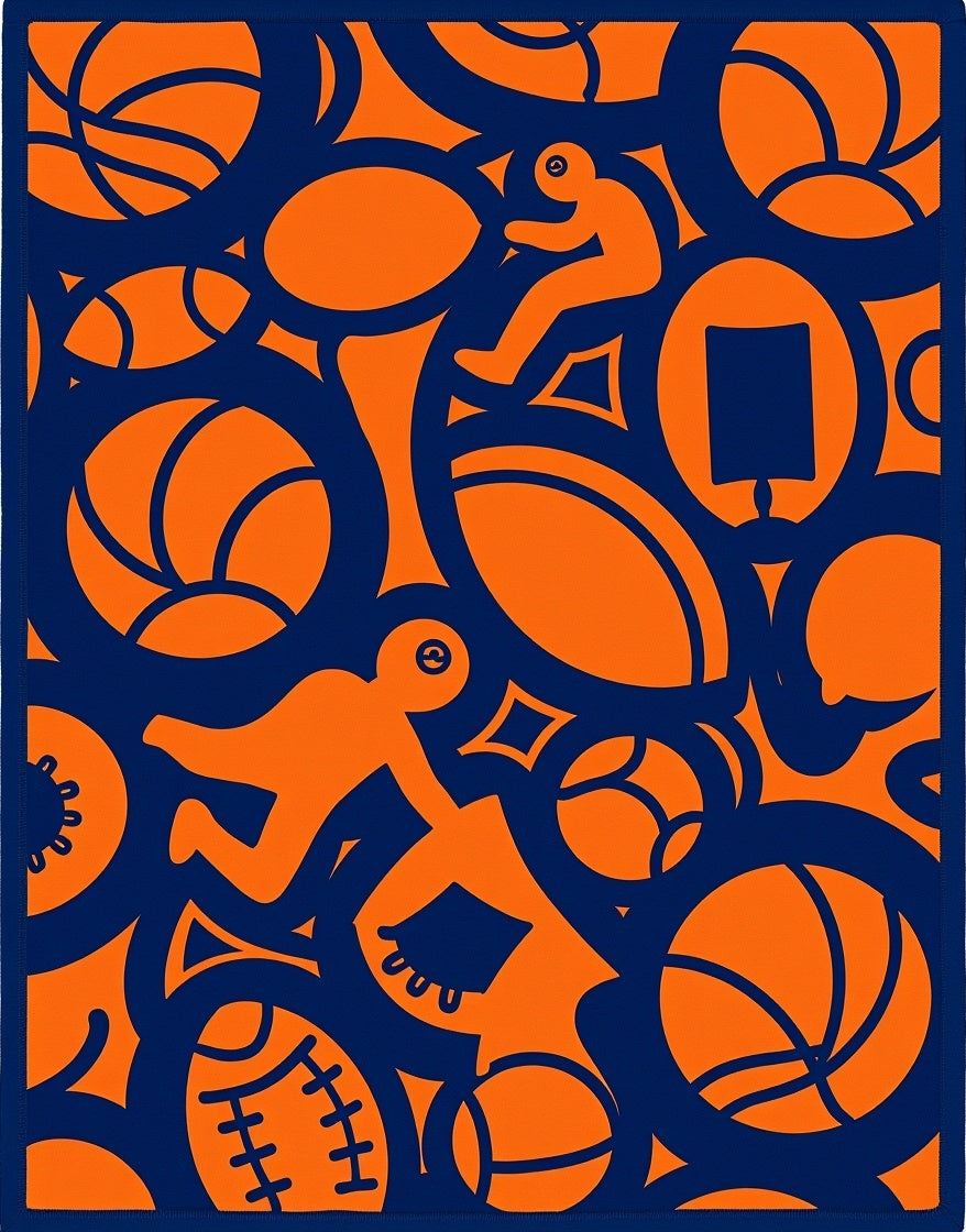 Orange Figure Blue Sports Collage Rug